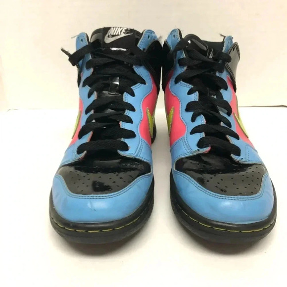 Nike Black Patent Color Block Dunk High Flamingo (Gs) size 6 - Picture 5 of 7